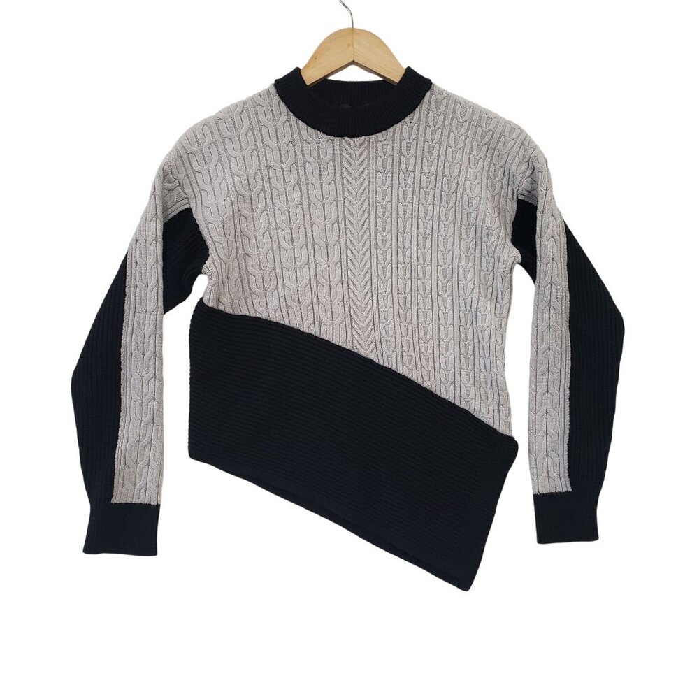 Express Asymmetrical Colorblock Cable Knit Sweater Size M Academia Fall Casual‎